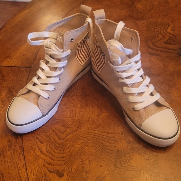 Polo Ralph Lauren Shoes - Polo Ralph Lauren Tan Red Blue White High Top Sneakers Size 6/8